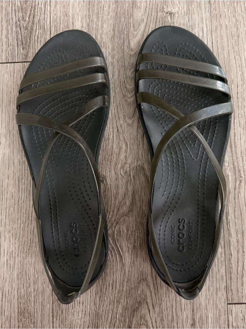 Crocs Isabella Sandals Black Strappy Flats Slip On Jelly Shoes Womens Size 10